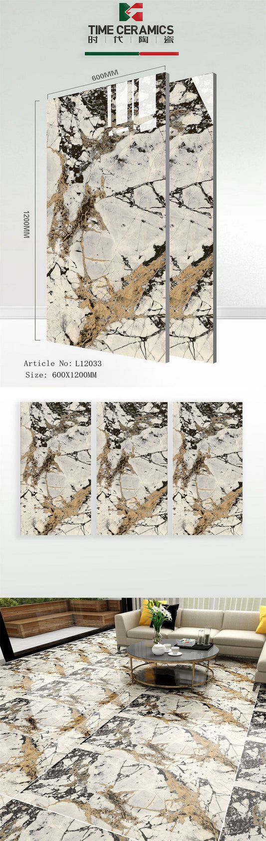 24X48 TIME TILE TIMES FLOOR TS FLOOR L-12033 BLACK/BROWN TEXTURE POLISH