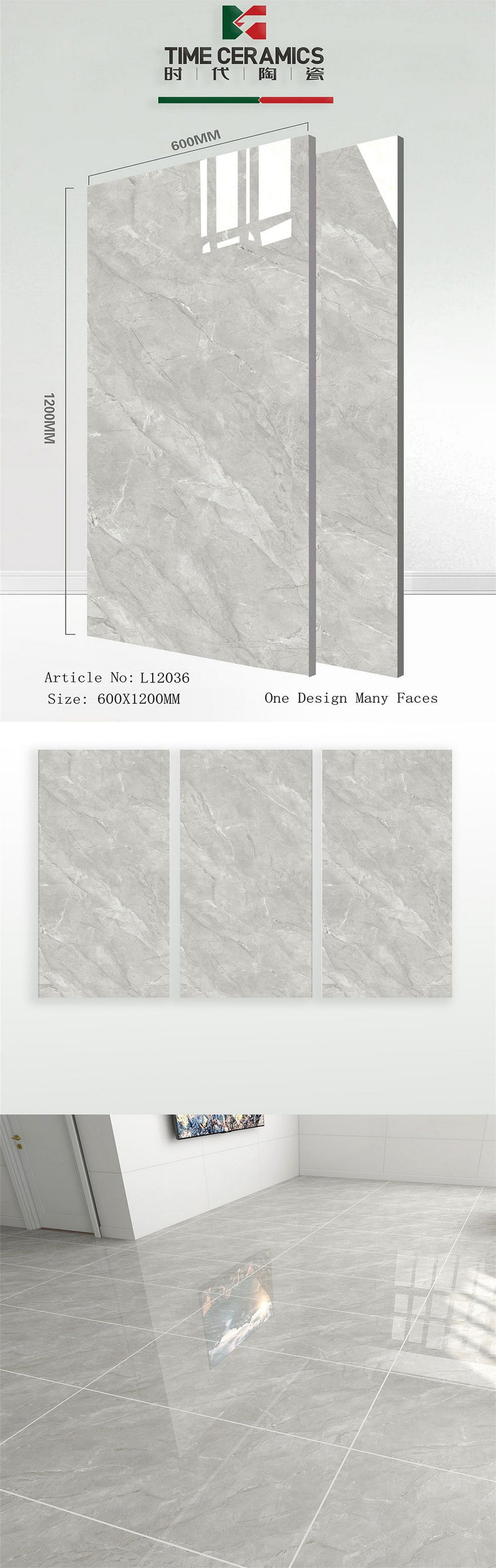 24X48 TIME TILE TIMES FLOOR TS FLOOR L-12036 GREY MARBLE TEXTURE POLISH