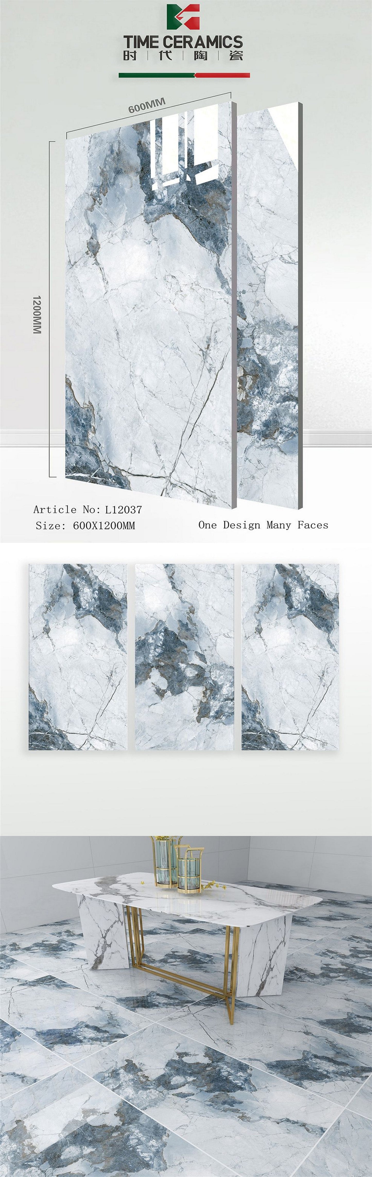 24X48 TIME TILE TIMES FLOOR TS FLOOR L-12037 GREY/BLUE MARBLE TEXTURE POLISH
