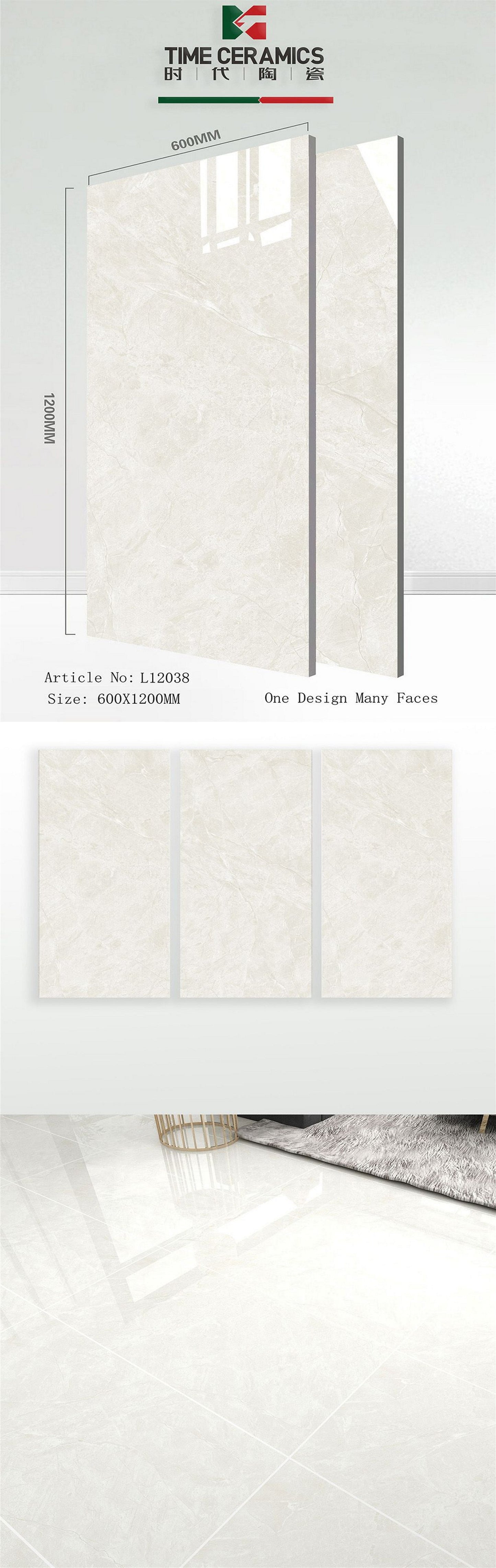 24X48 TIME TILE TIMES FLOOR TS FLOOR L-12038 GREY/IVORY MARBLE TEXTURE POLISH