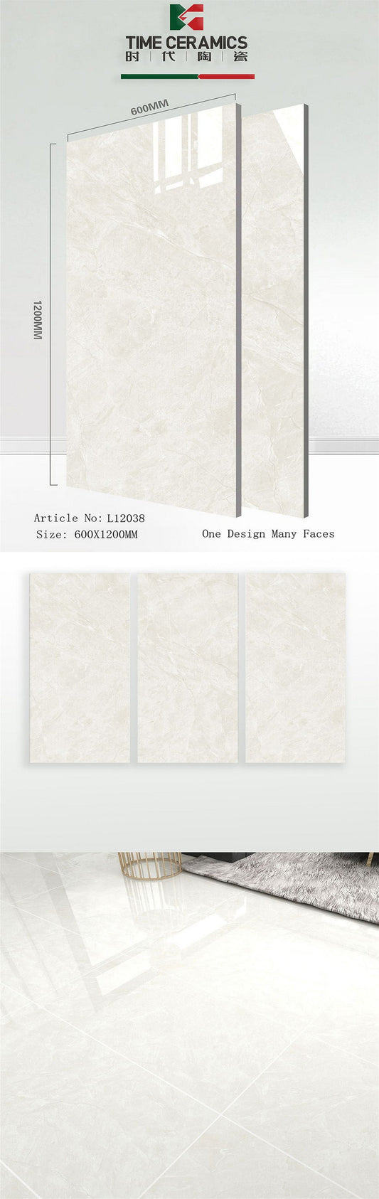 24X48 TIME TILE TIMES FLOOR TS FLOOR L-12038 GREY/IVORY MARBLE TEXTURE POLISH