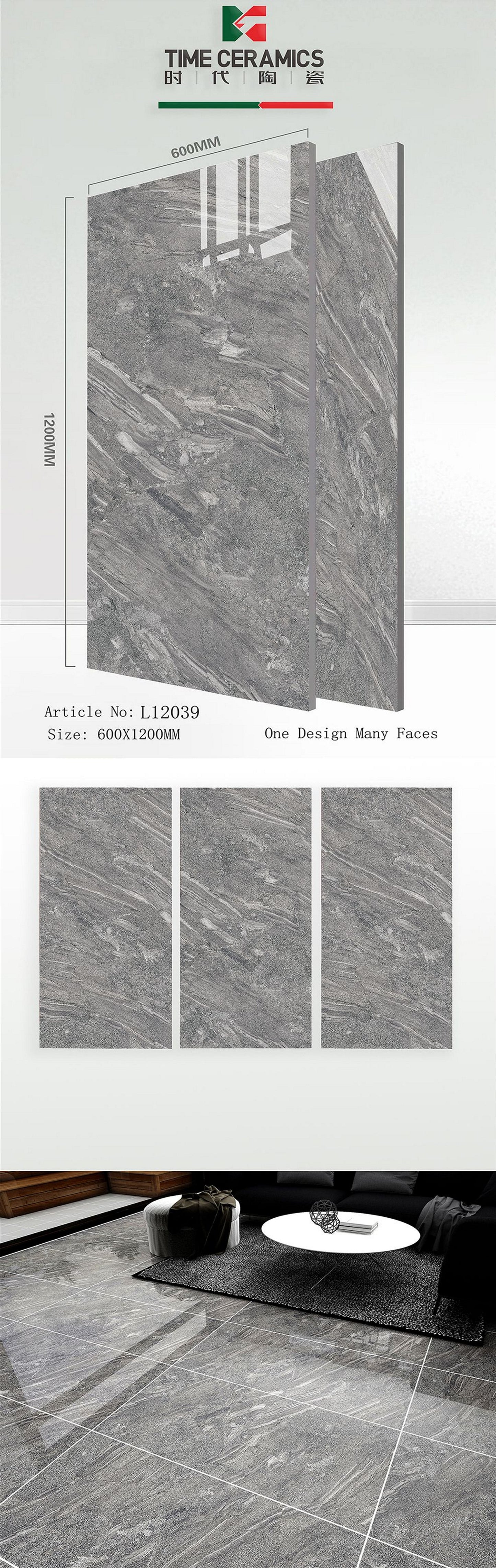 24X48 TIME TILE TIMES FLOOR TS FLOOR L-12039 DARK GREY MARBLE TEXTURE POLISH