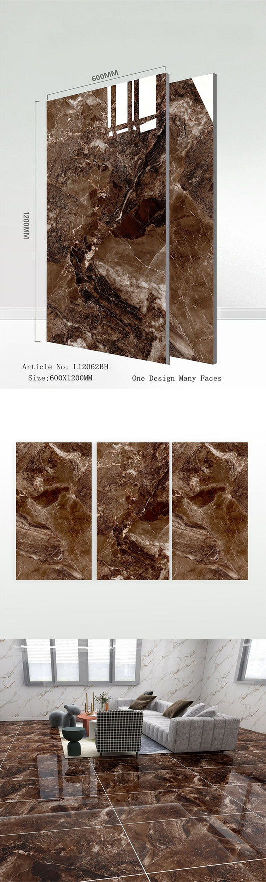 24X48 TIME TILE TIMES FLOOR TS FLOOR L-12062-BH BROWN TEXTURE POLISH