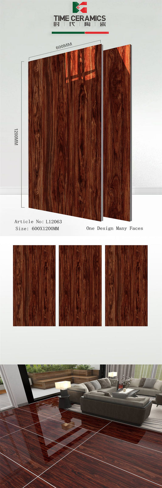 24X48 TIME TILE TIMES FLOOR TS FLOOR L-12063 DARK BROWN WOOD POLISH