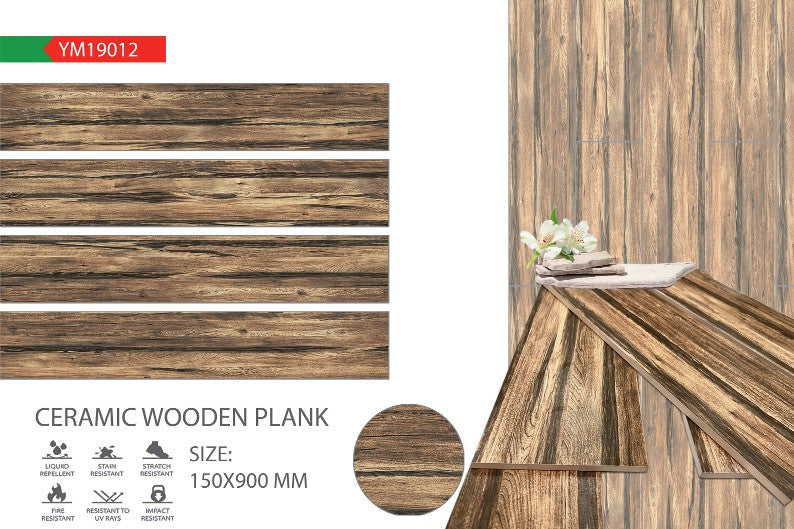 S-00048 6X36 TIME TILE TIMES FLOOR TS FLOOR YM-19012 IVORY/BROWN WOOD MATT