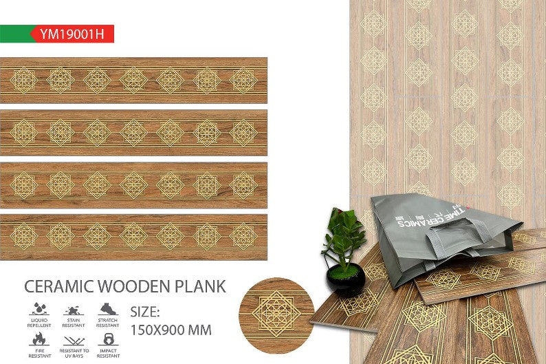 S-00048 6X36 TIME TILE TIMES FLOOR TS FLOOR YM-19001-H DARK BROWN WOOD DESIGN MATT