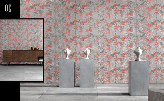 S-00606 16X40 OCEAN TILE OCEAN WALL TS WALL OCM-4100020-B LIGHT GREY TEXTURE MATT 3-TILES/1.2 (PRIME)-(RANDOM)