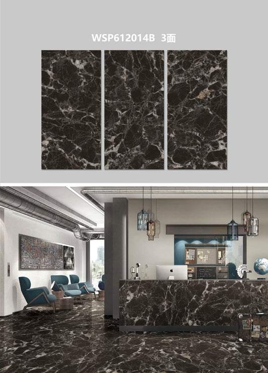 24X48 WOLSTONE TILE TS FLOOR WSP-612014-B BLACK/BROWN TEXTURE POLISH