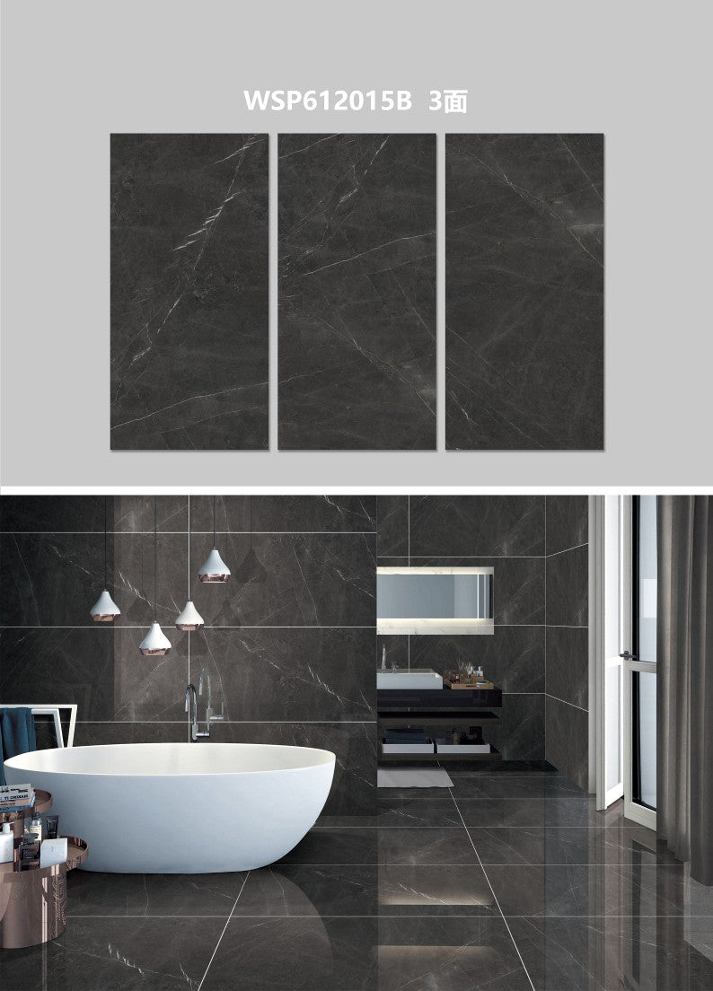 24X48 WOLSTONE TILE TS FLOOR WSP-612015-B DARK GREY/WHITE TEXTURE POLISH
