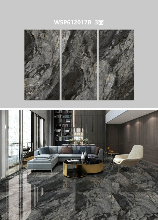 24X48 WOLSTONE TILE TS FLOOR WSP-612017-B GREY/BLACK TEXTURE POLISH